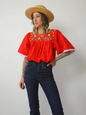 1970's Embroidered Floral Crop Top