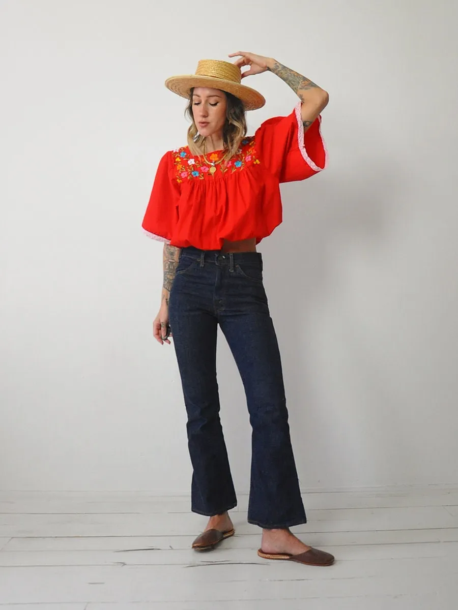 1970's Embroidered Floral Crop Top