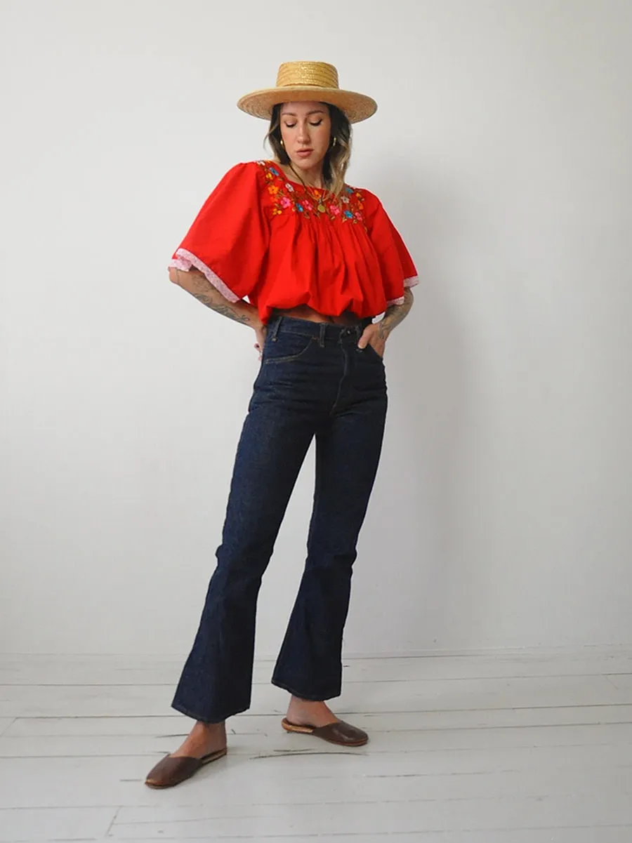 1970's Embroidered Floral Crop Top