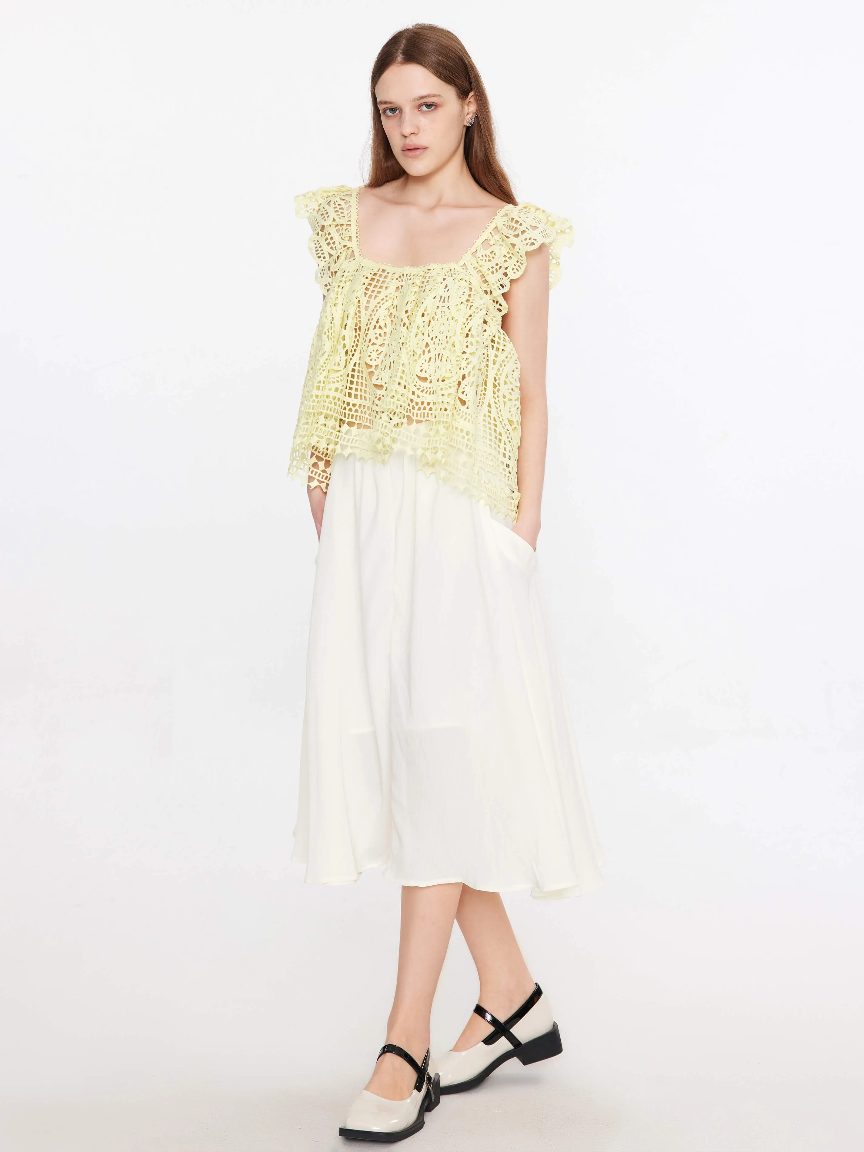 A-line Pleated Midi Skirt