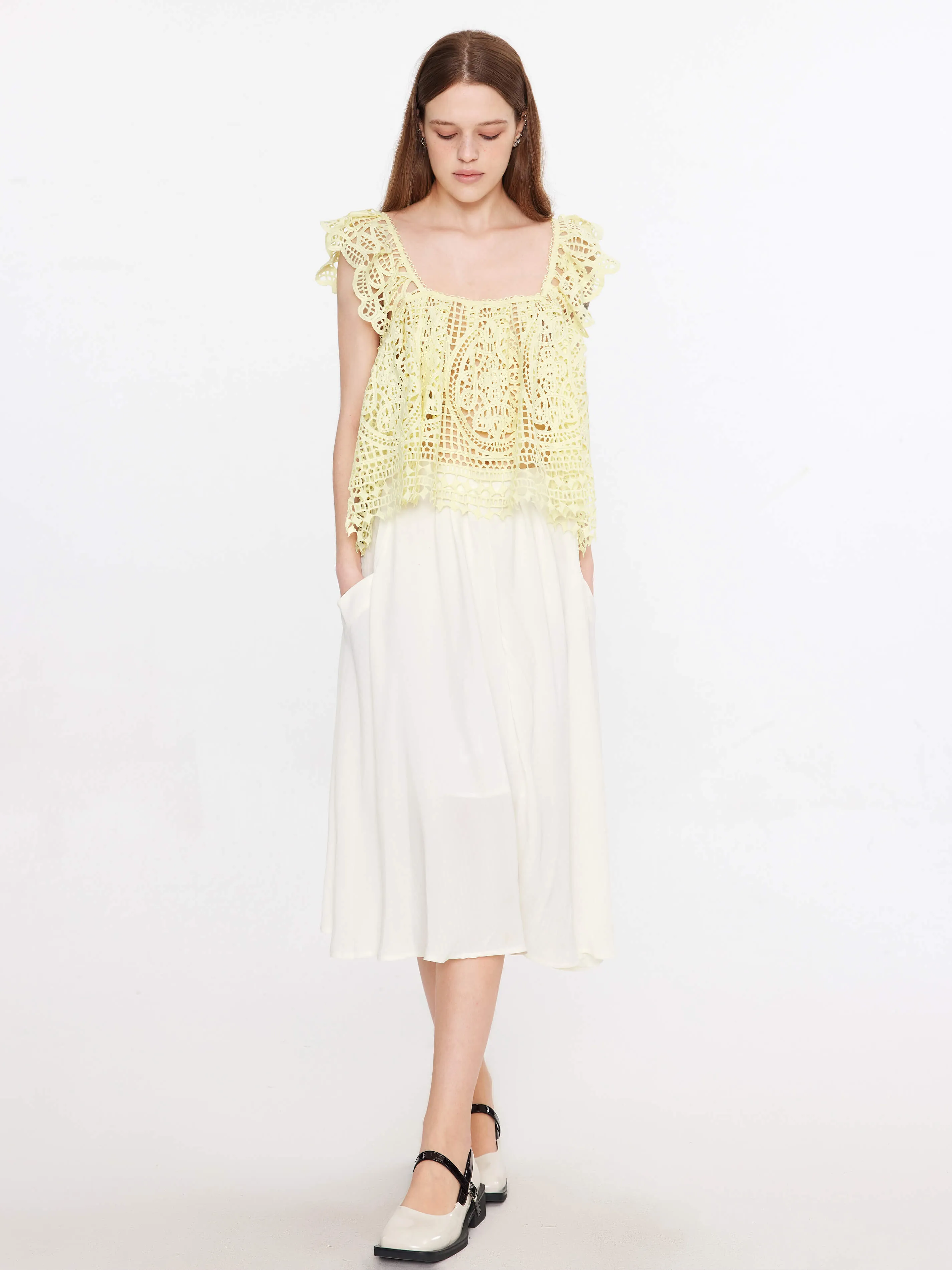 A-line Pleated Midi Skirt