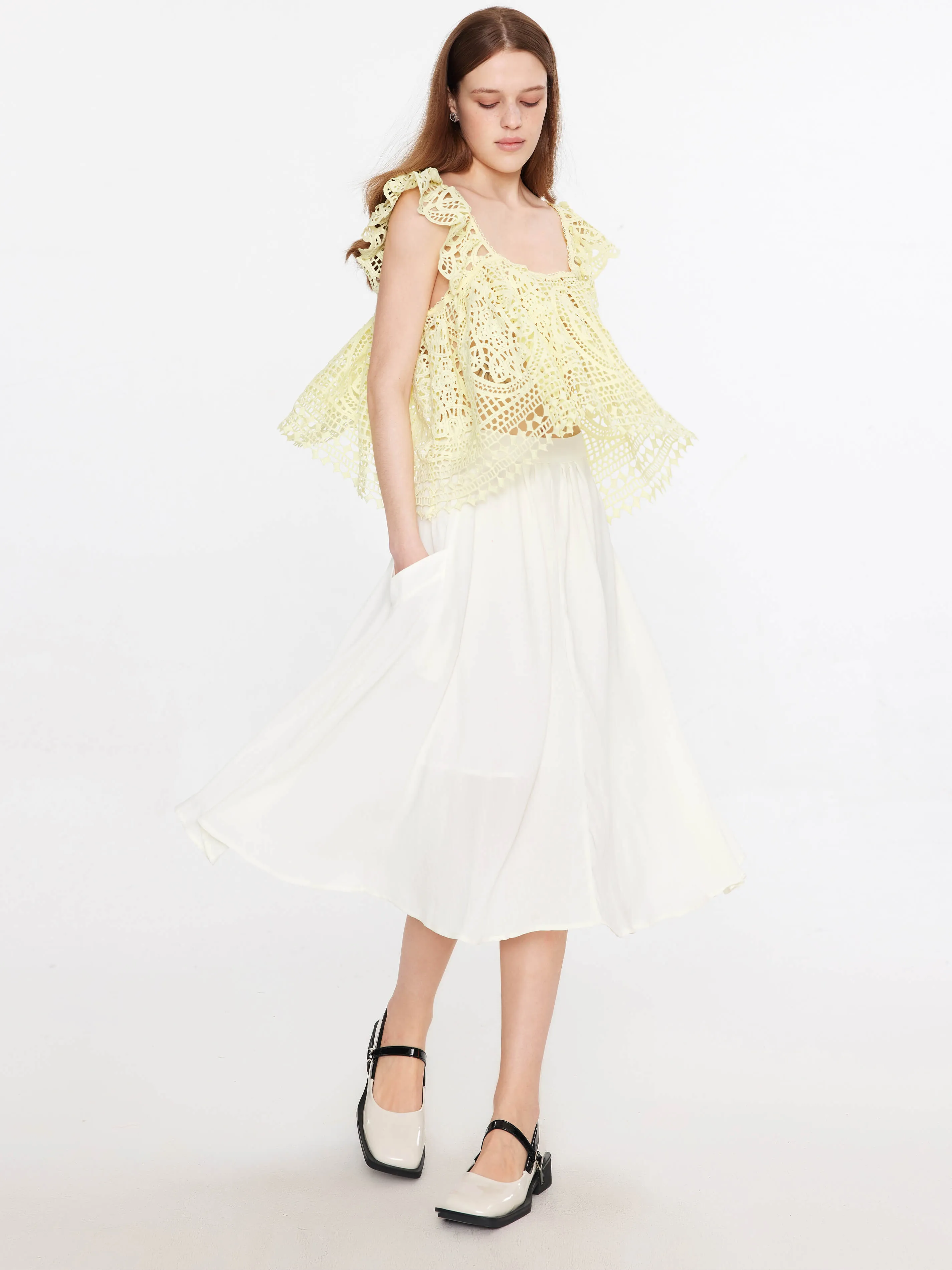 A-line Pleated Midi Skirt