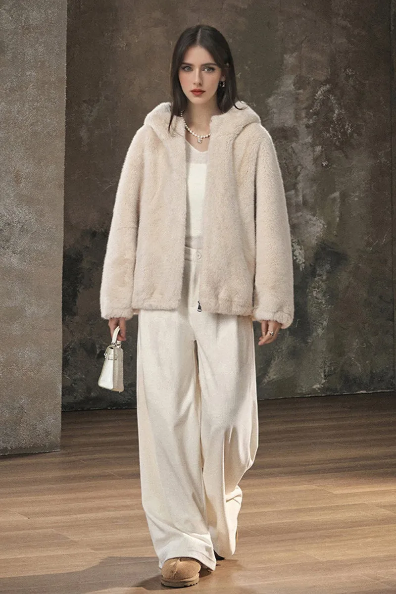 Ageless Oversized Faux Mink Fur Coat With Hood and Balloon Sleeves