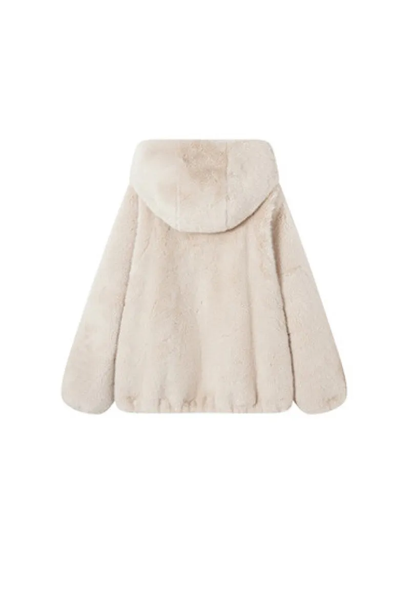 Ageless Oversized Faux Mink Fur Coat With Hood and Balloon Sleeves