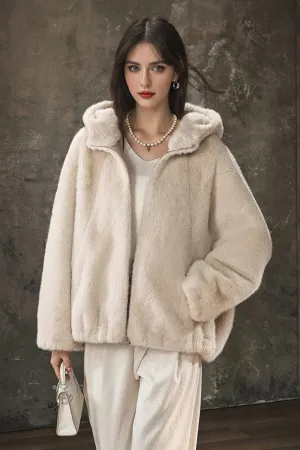 Ageless Oversized Faux Mink Fur Coat With Hood and Balloon Sleeves