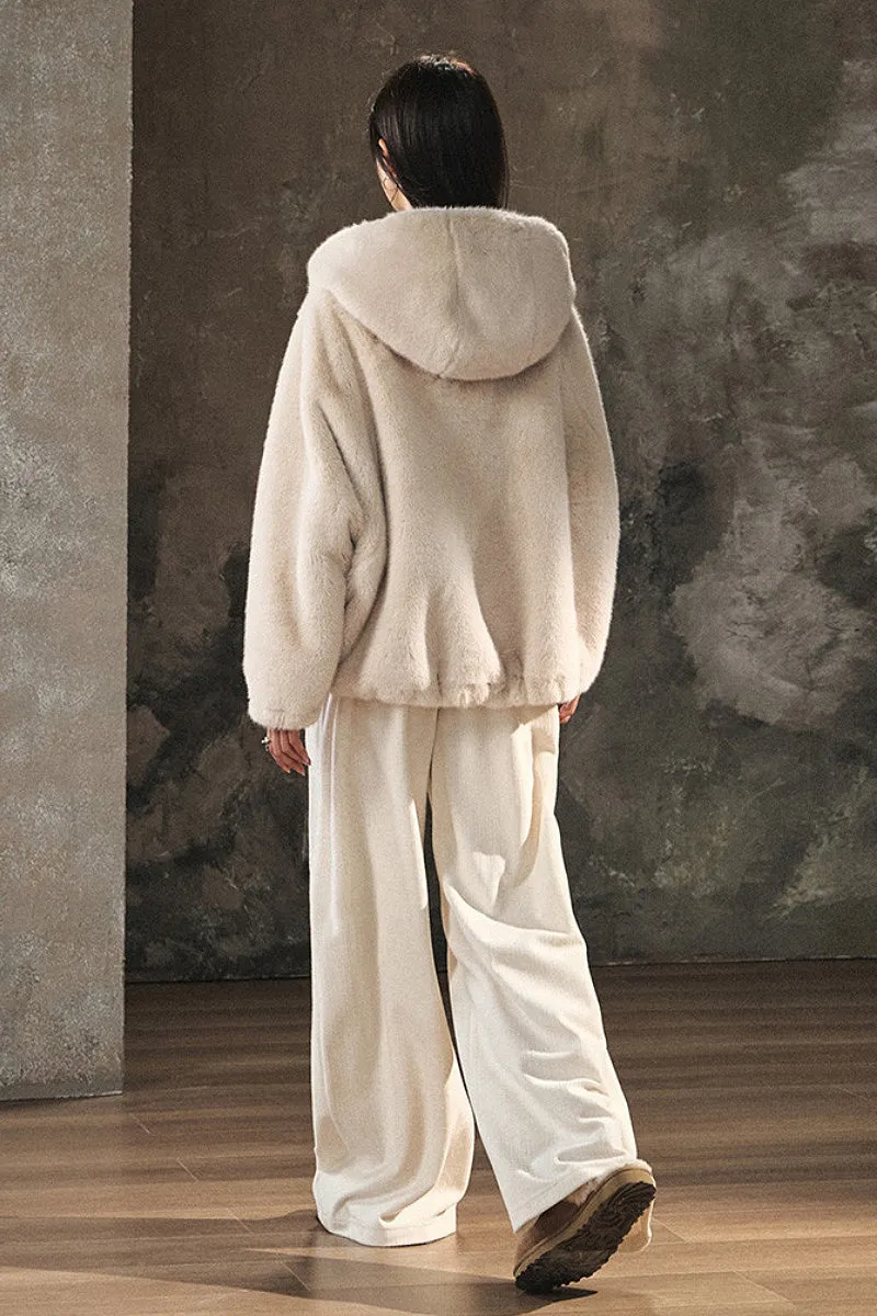 Ageless Oversized Faux Mink Fur Coat With Hood and Balloon Sleeves