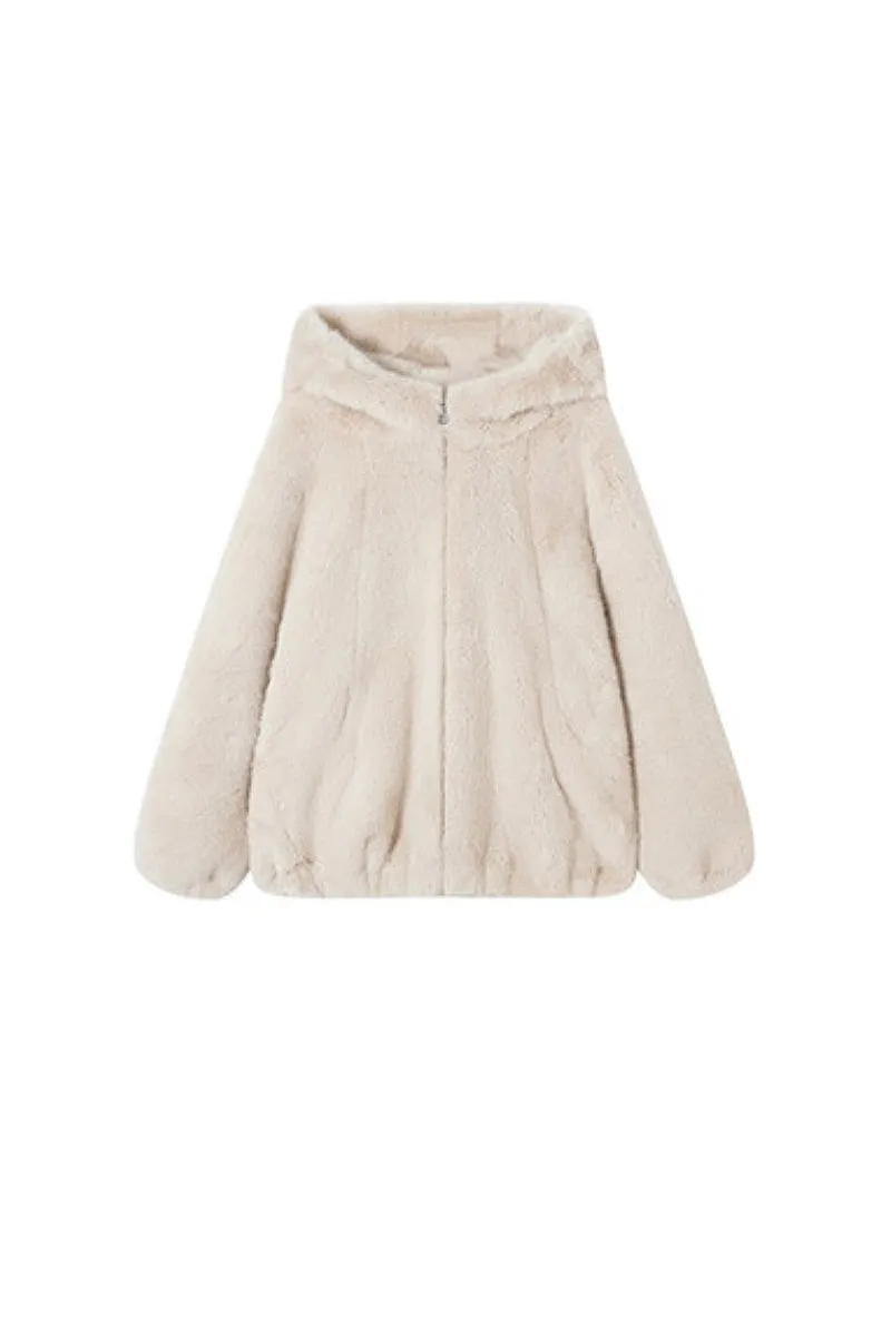 Ageless Oversized Faux Mink Fur Coat With Hood and Balloon Sleeves