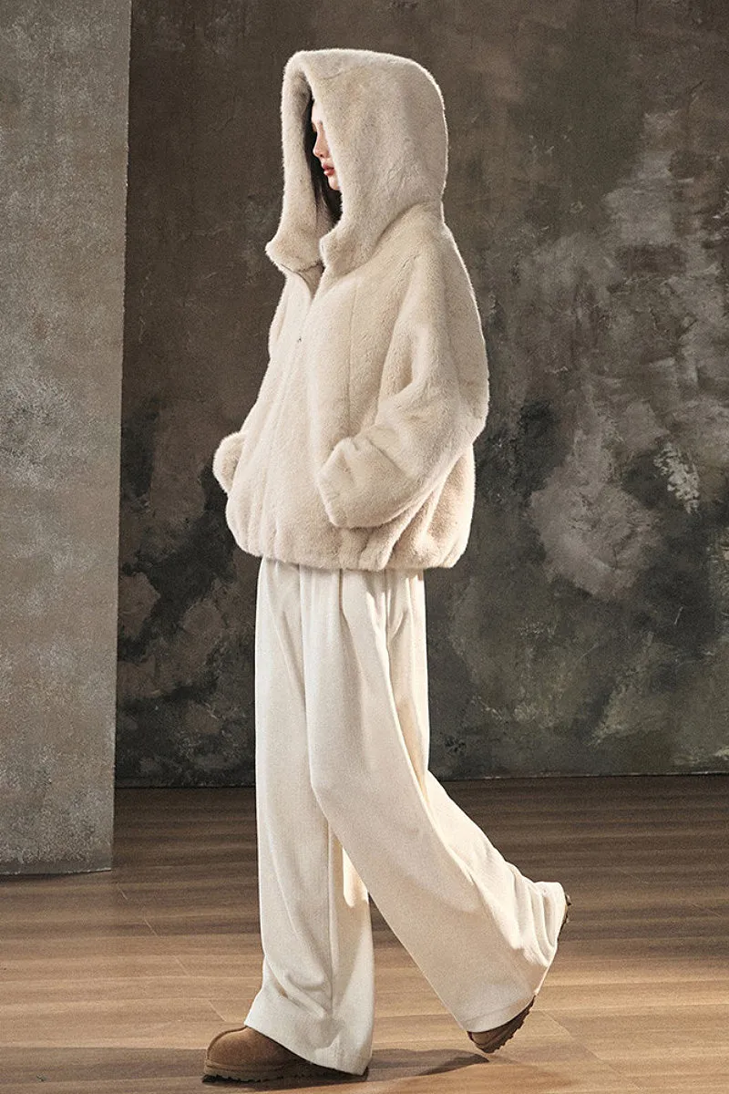 Ageless Oversized Faux Mink Fur Coat With Hood and Balloon Sleeves