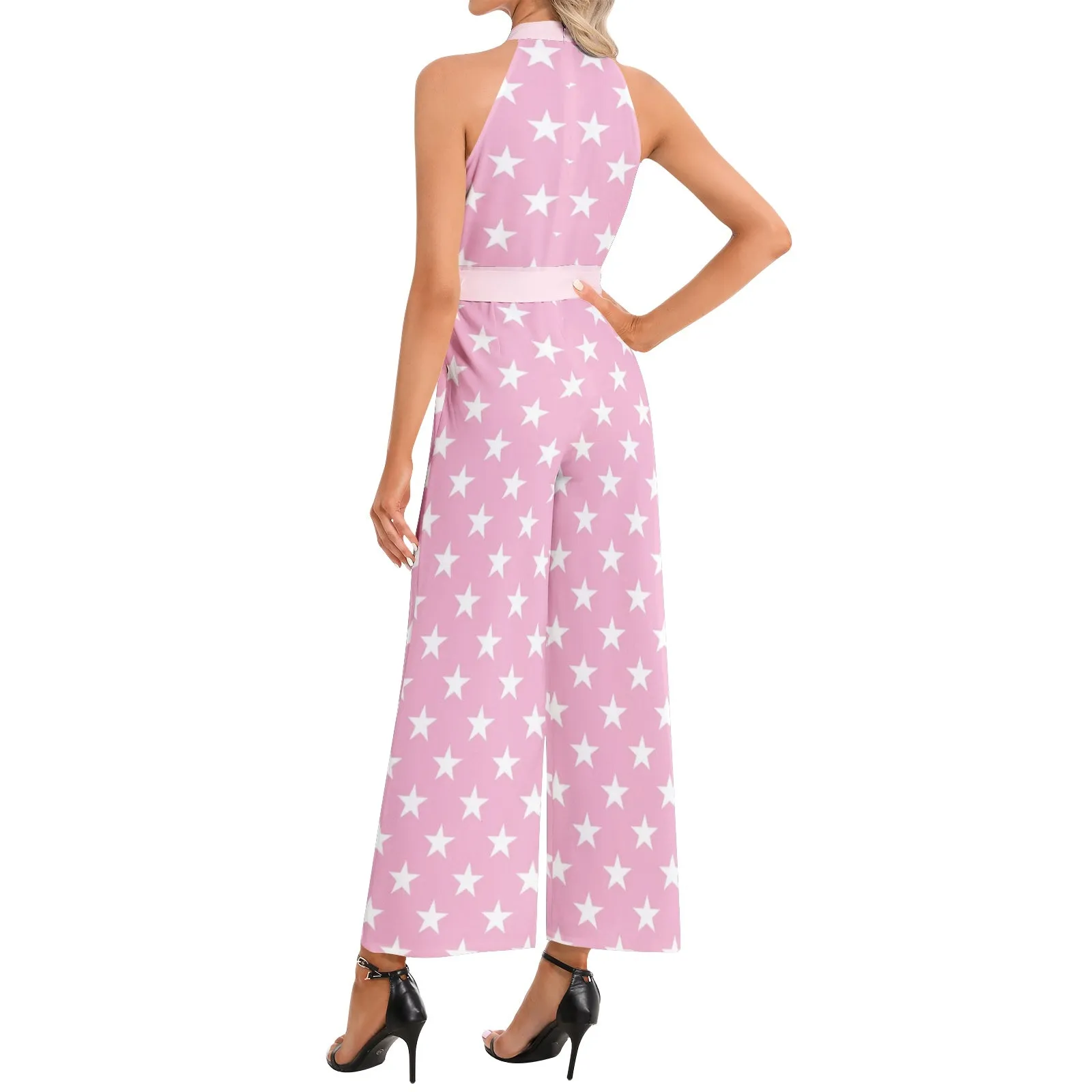All Stars in Pink Halter Neck Buckle Belted Jumpsuit