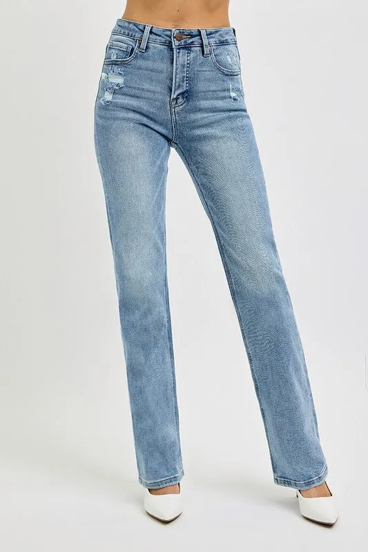ALYSSA TUMMY CONTROL HIGH RISE STRAIGHT DISTRESSED JEANS