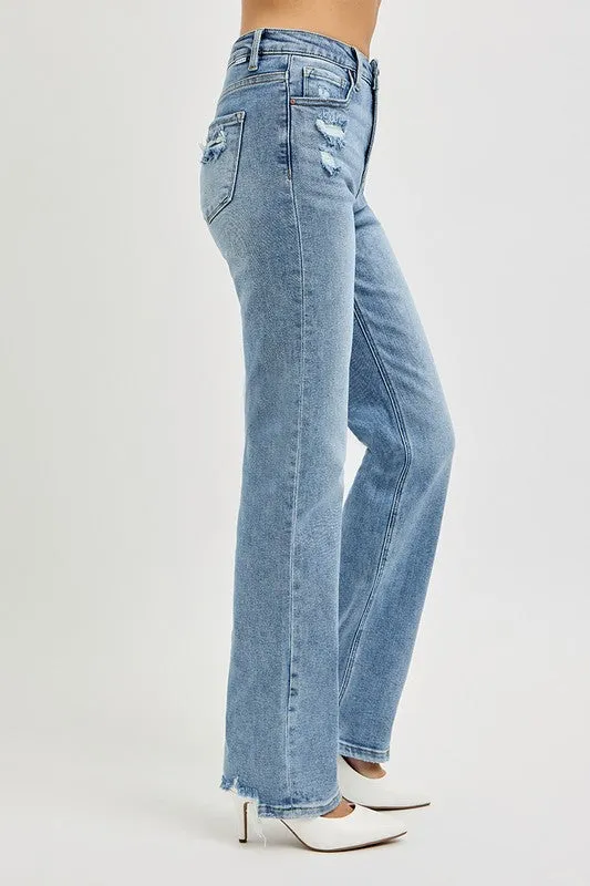 ALYSSA TUMMY CONTROL HIGH RISE STRAIGHT DISTRESSED JEANS
