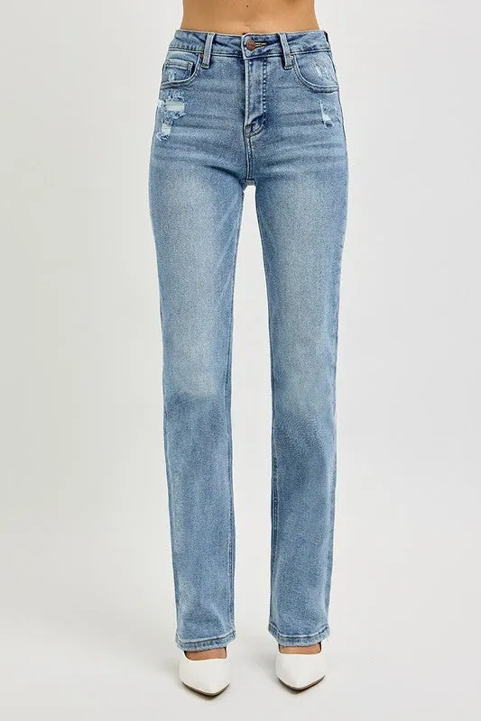 ALYSSA TUMMY CONTROL HIGH RISE STRAIGHT DISTRESSED JEANS