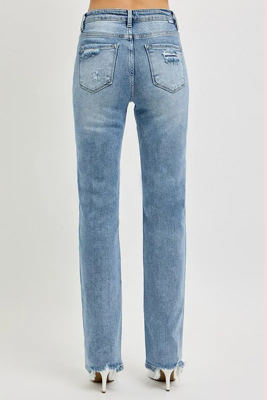 ALYSSA TUMMY CONTROL HIGH RISE STRAIGHT DISTRESSED JEANS
