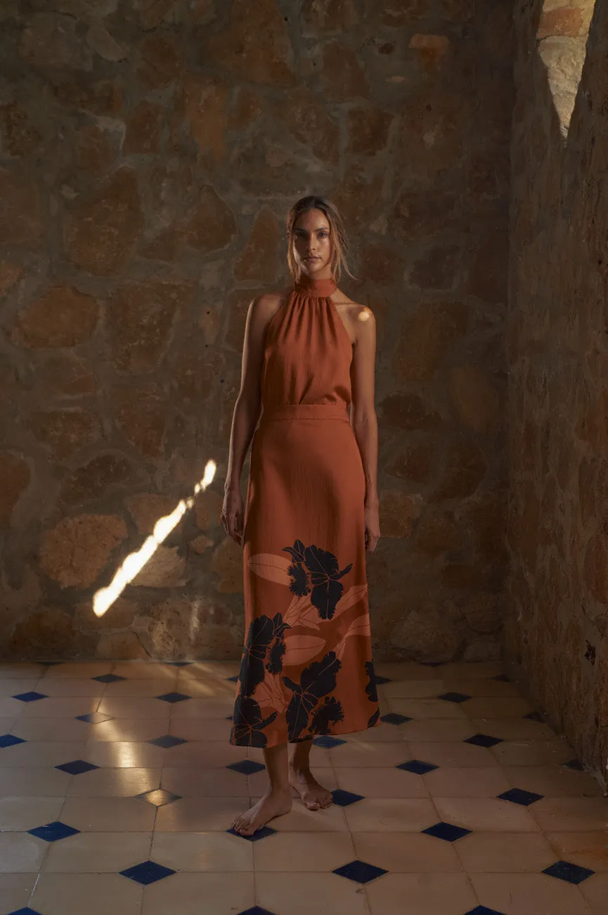 Beatrice Martellato Silk Midi Skirt in Terra