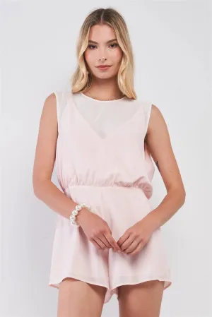 Blush & Ivory Layered Top Sleeveless Crew Neck Romper /1-2-2-1