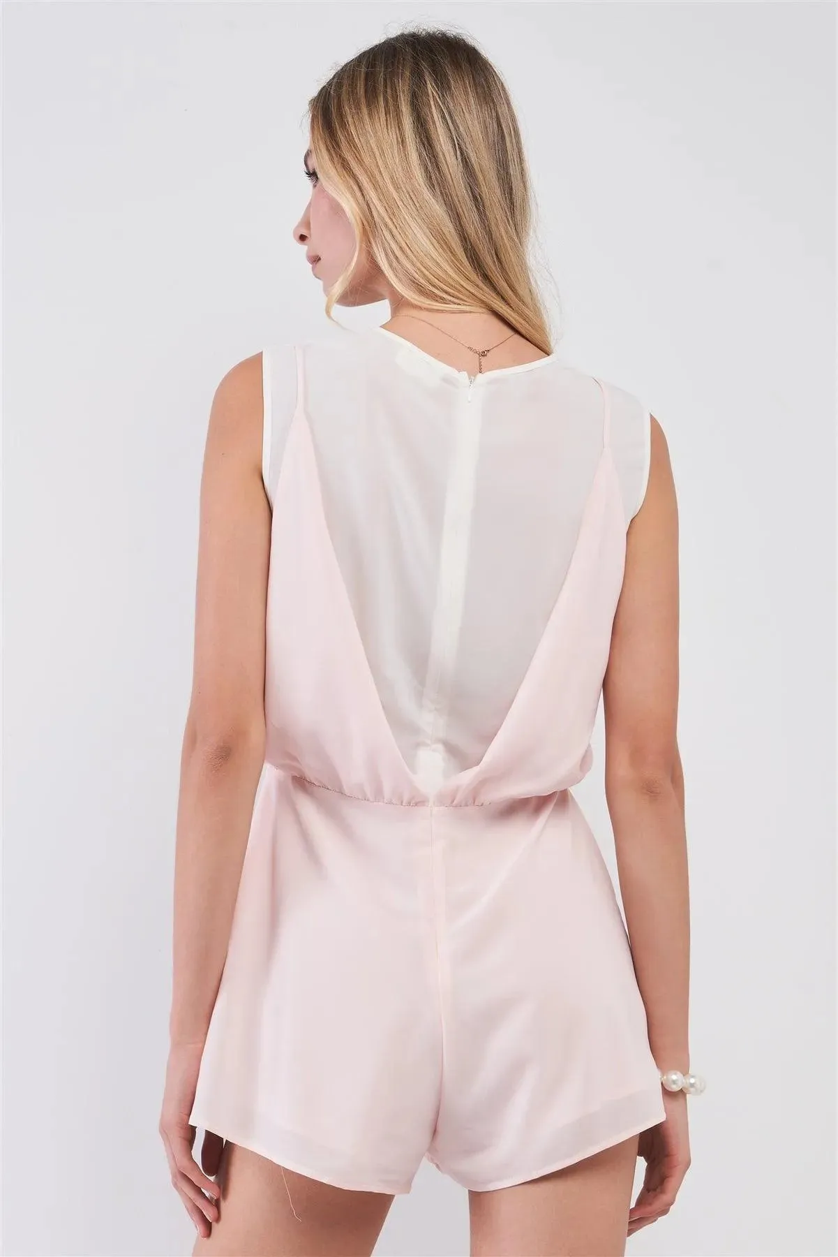 Blush & Ivory Layered Top Sleeveless Crew Neck Romper /1-2-2-1