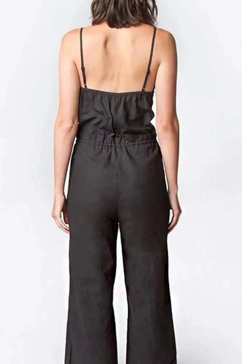 Boho Crochet Embroidered Scalloped Hem Wide Leg Jumpsuit