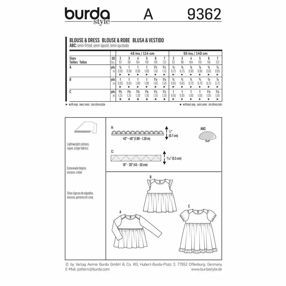BURDA - 9362 Child Dress/Top