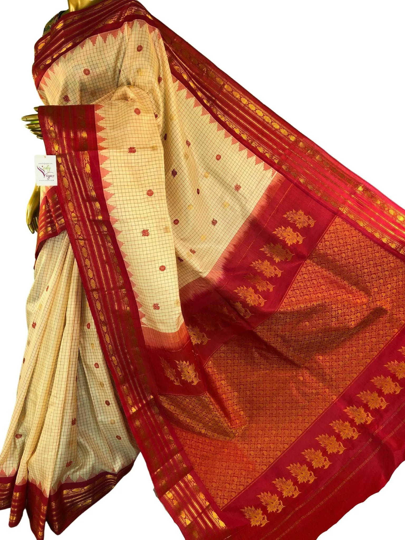 Butter and Red Color Pure Gadwal Silk Saree