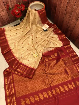 Butter and Red Color Pure Gadwal Silk Saree