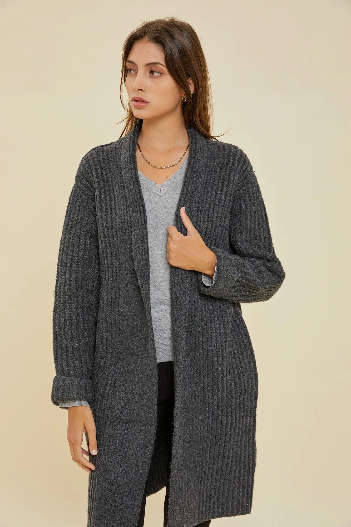Charcoal Chunky Cable Knit Cardigan