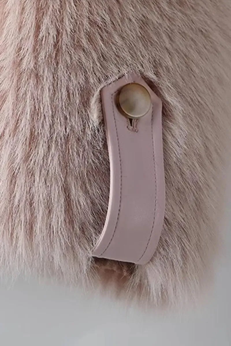 Collarless Faux Fox Fur Jacket