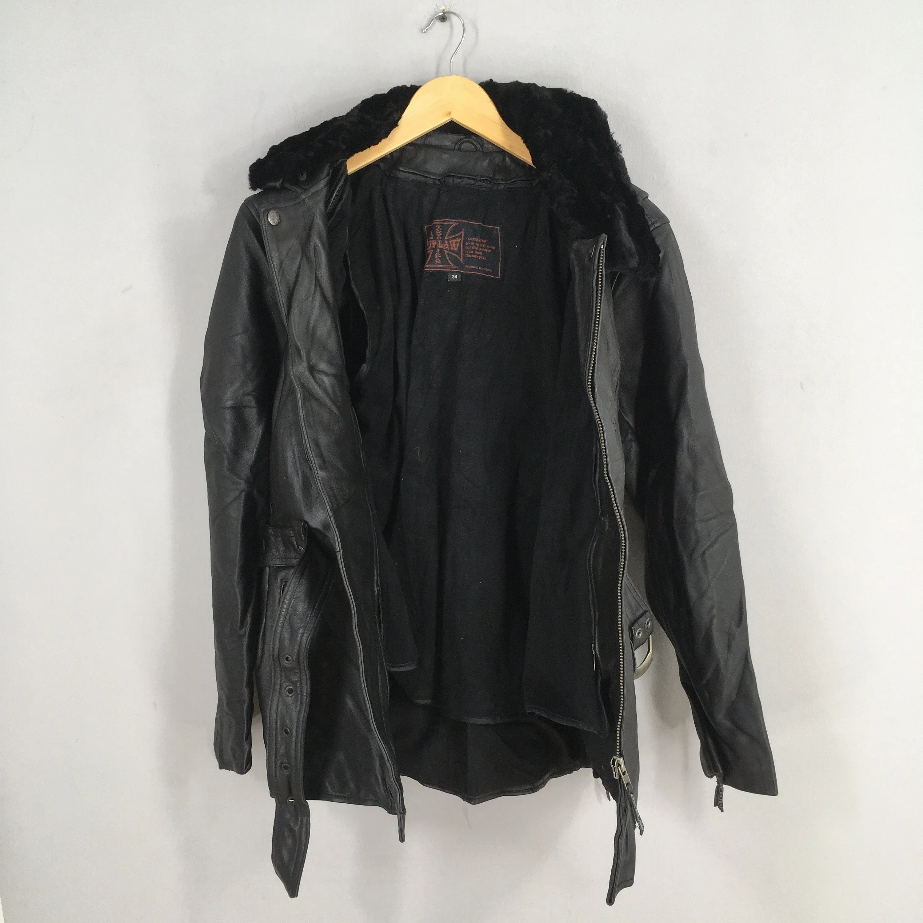 Corin Outlaw Japan Faux Fur Collar Punk Leather Jacket Small