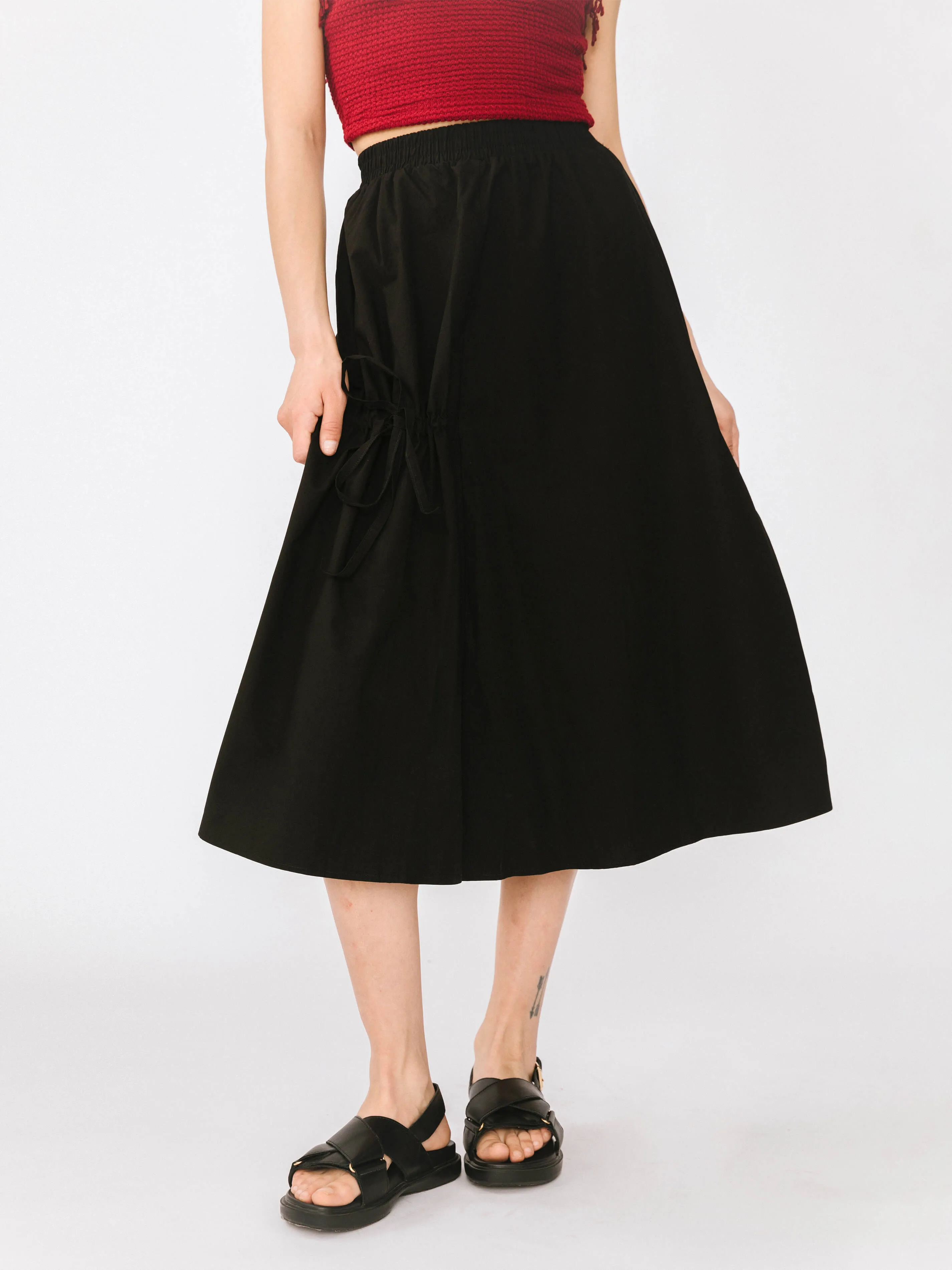 Drawstring Pocket Cotton Skirt