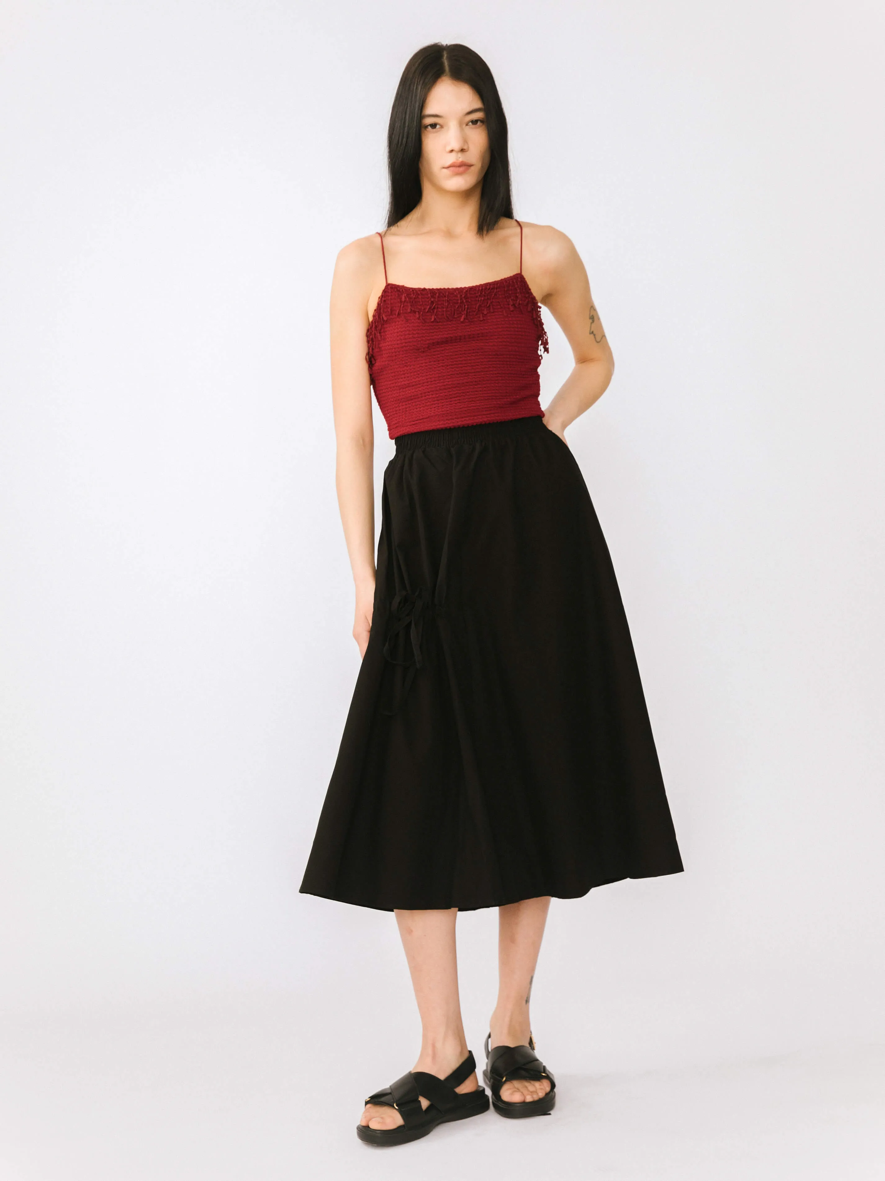 Drawstring Pocket Cotton Skirt