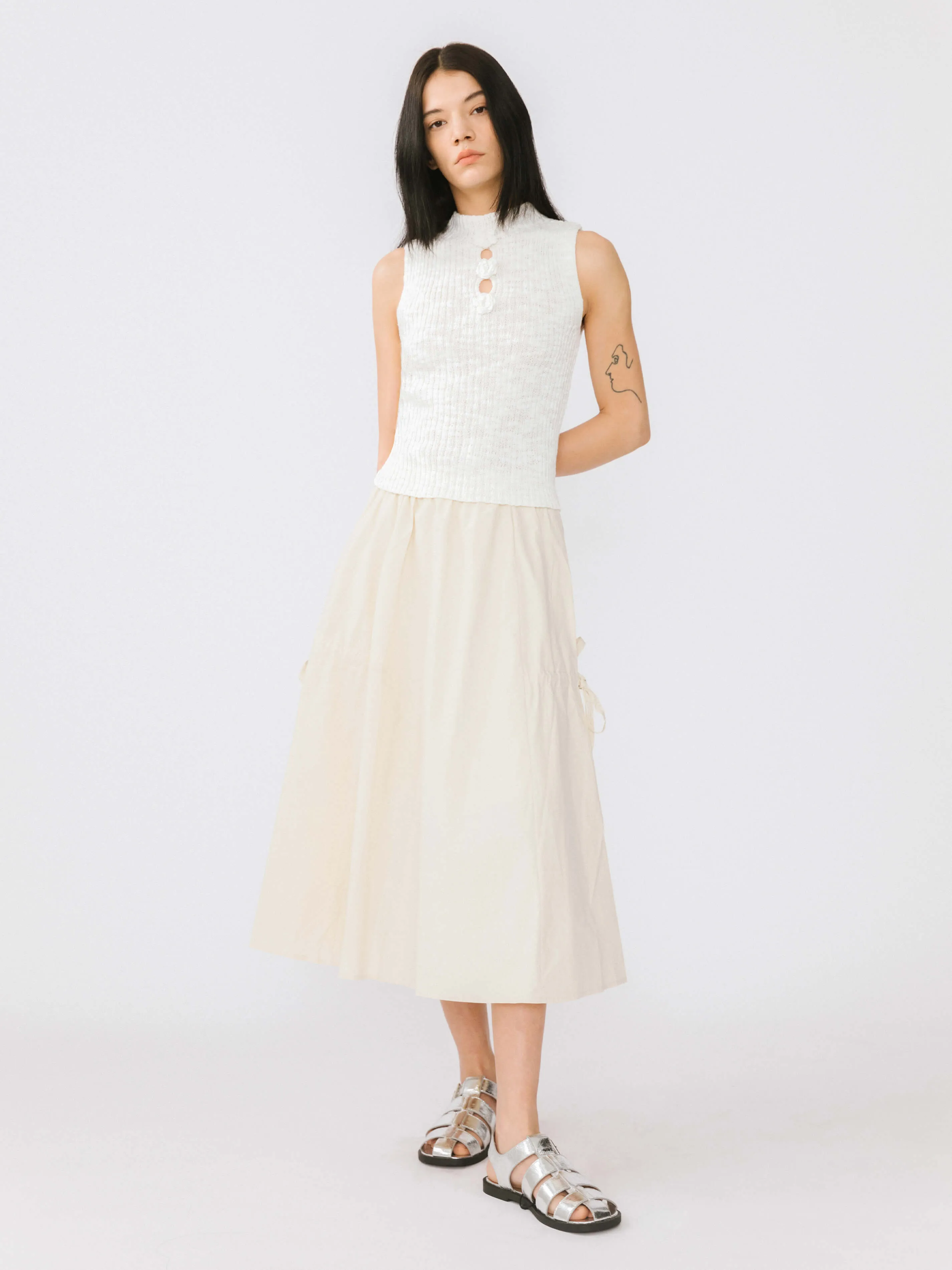 Drawstring Pocket Cotton Skirt