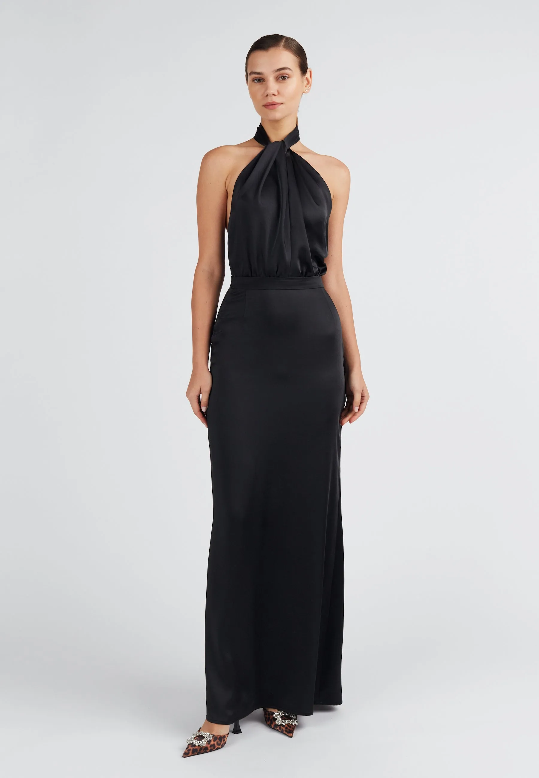 ELONA black maxi evening gown