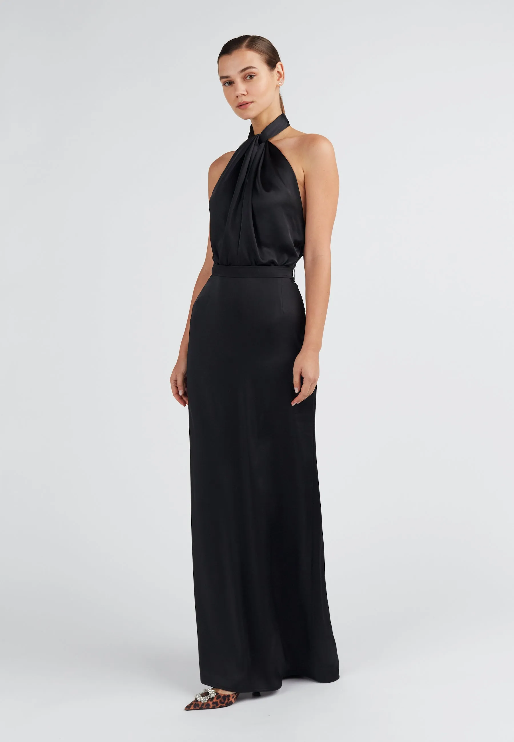 ELONA black maxi evening gown