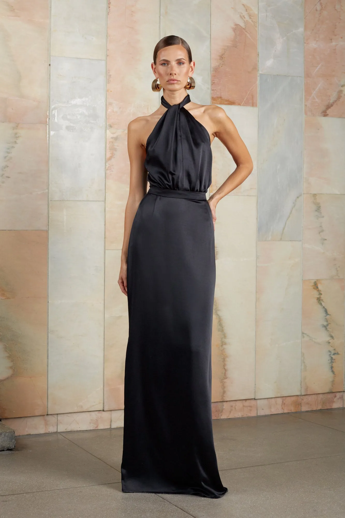 ELONA black maxi evening gown
