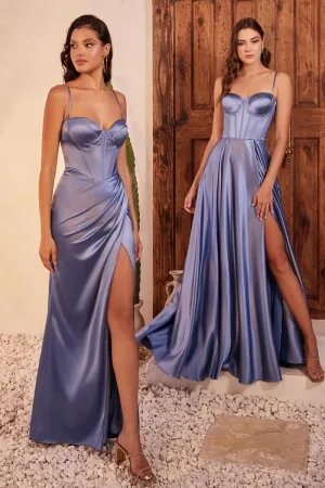 Fitted Satin Bustier Draped Gown