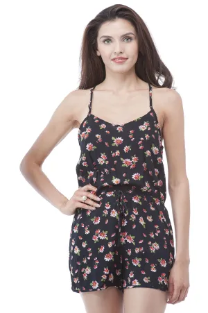 Floral Print racer back adjustable spaghetti strap romper