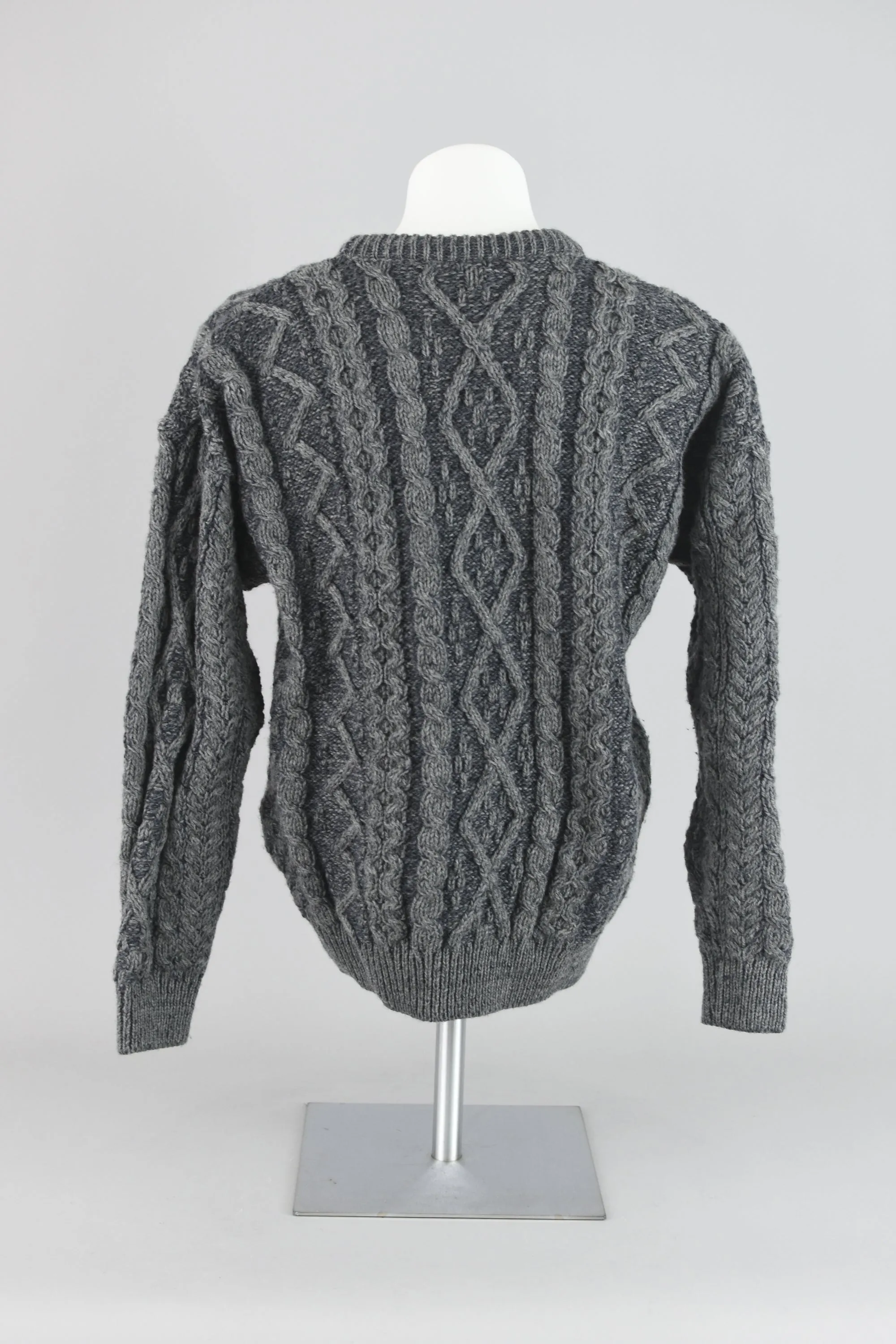 Gray Merino Wool Fisherman Knit Sweater Unisex Small