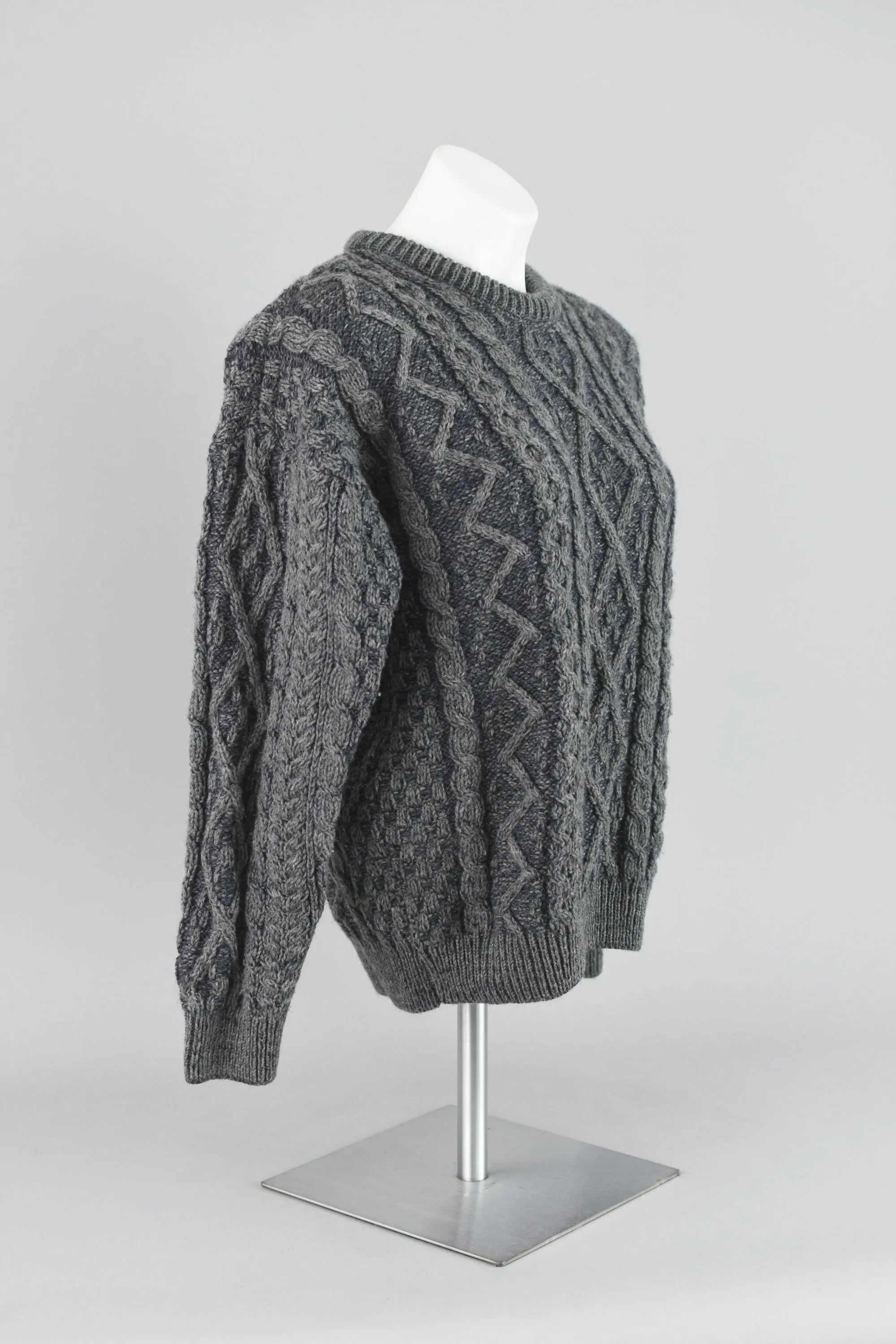 Gray Merino Wool Fisherman Knit Sweater Unisex Small