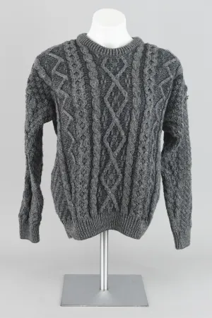 Gray Merino Wool Fisherman Knit Sweater Unisex Small