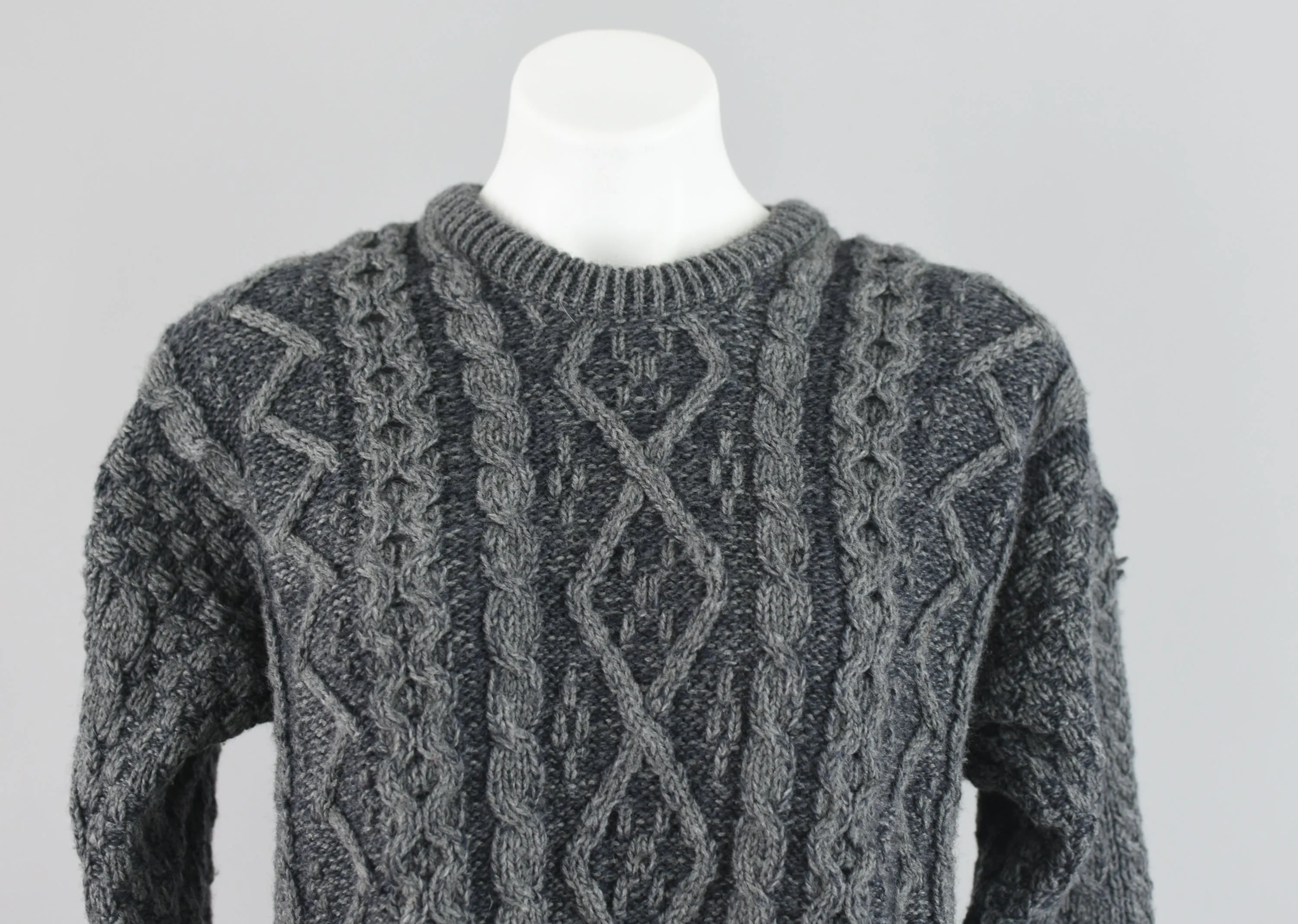 Gray Merino Wool Fisherman Knit Sweater Unisex Small