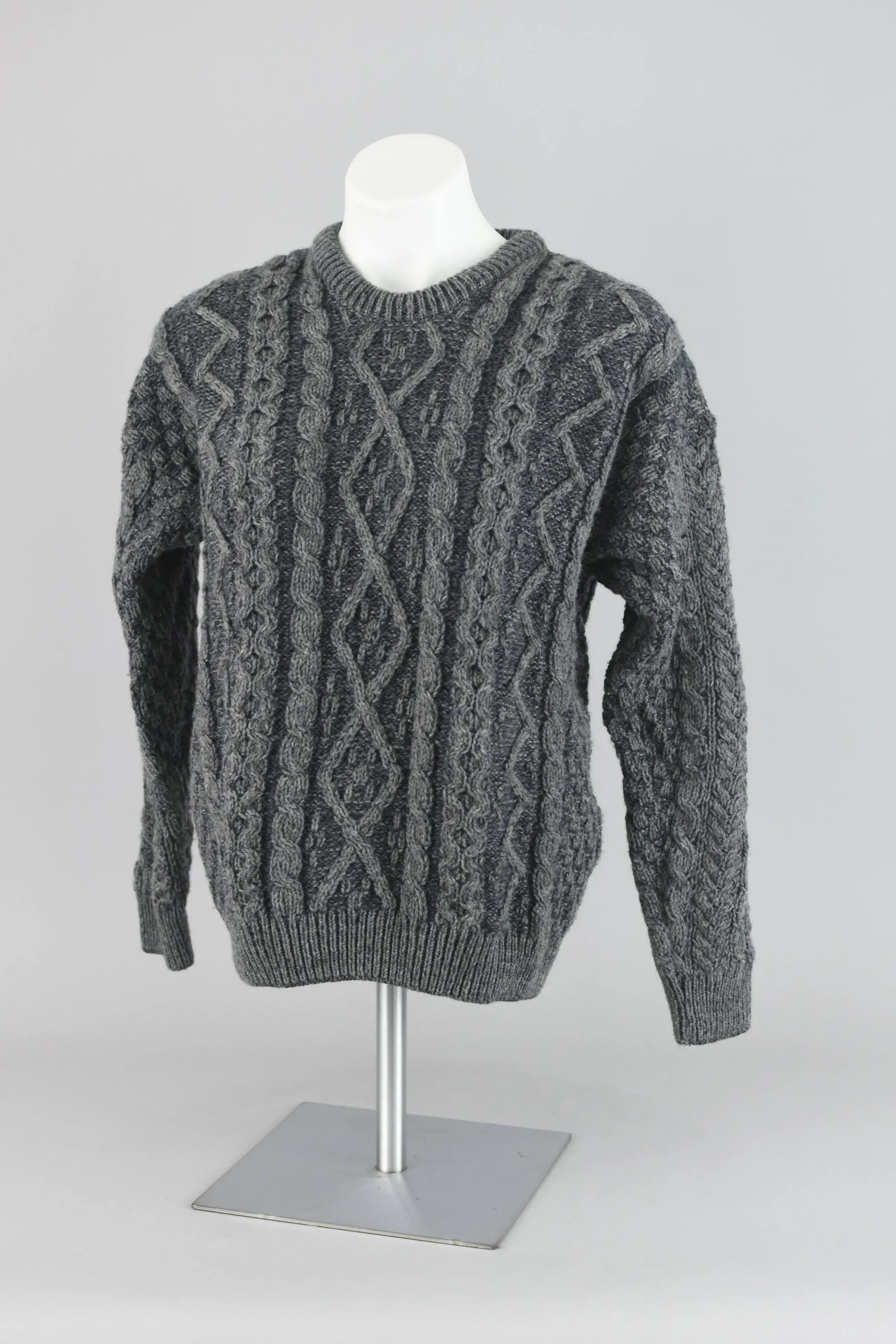 Gray Merino Wool Fisherman Knit Sweater Unisex Small