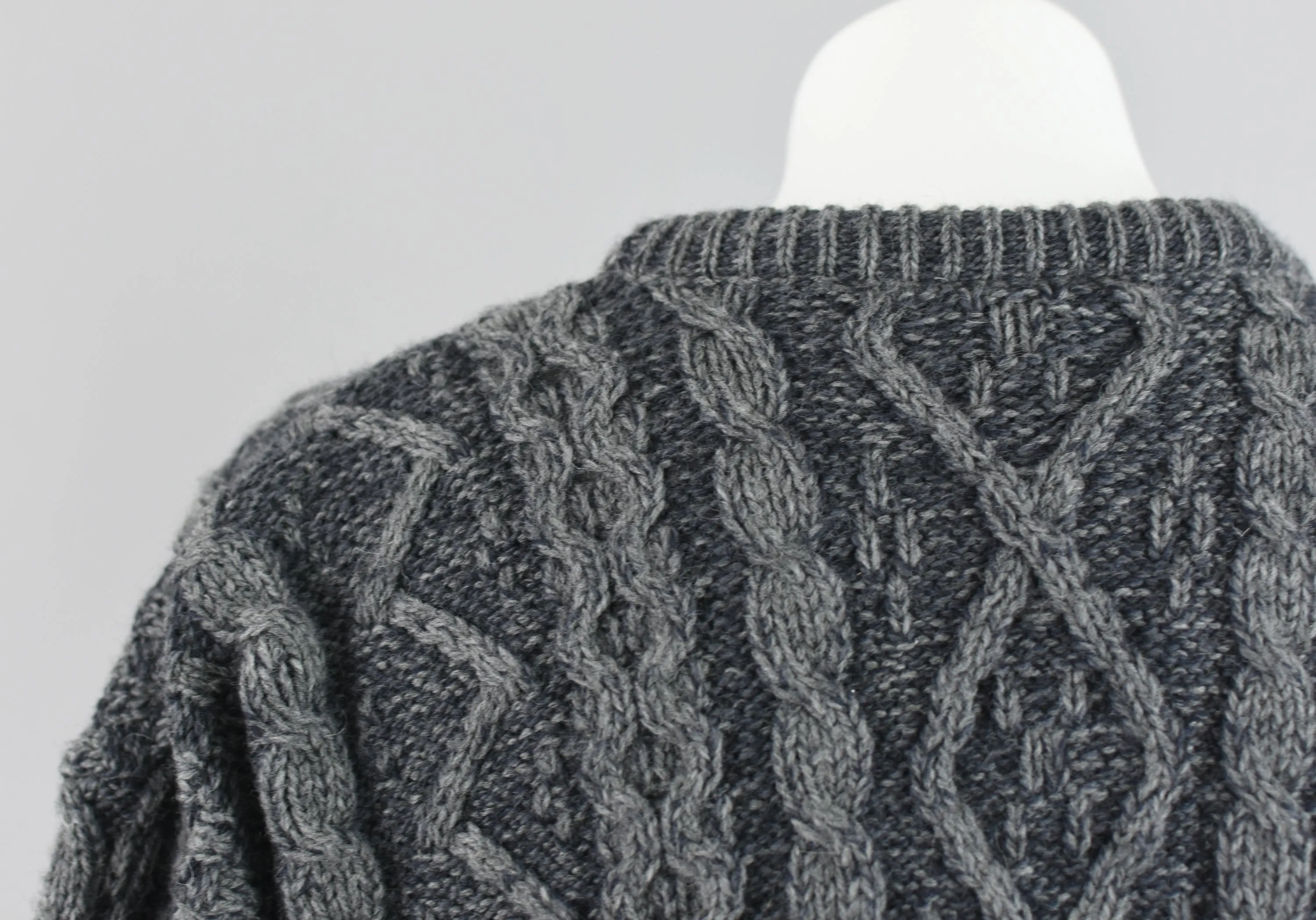 Gray Merino Wool Fisherman Knit Sweater Unisex Small