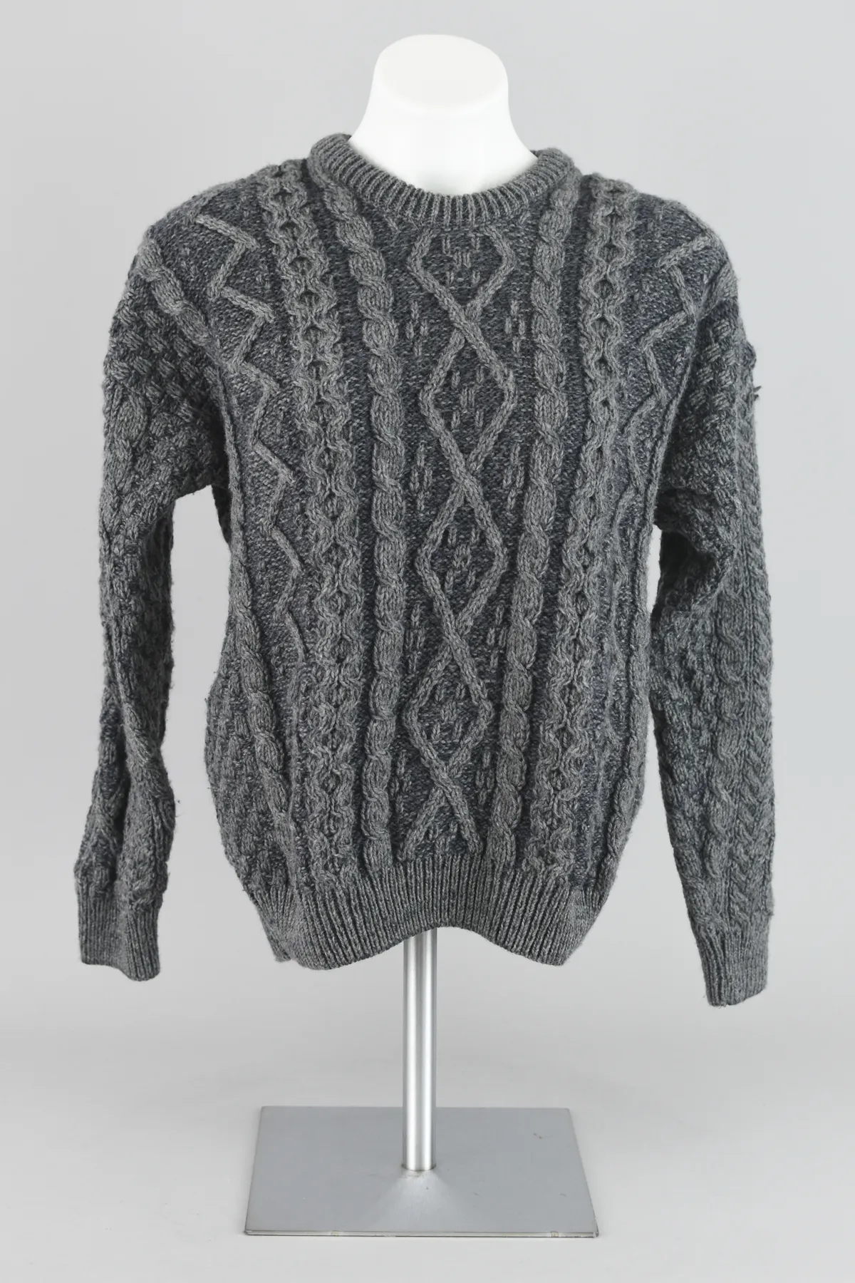 Gray Merino Wool Fisherman Knit Sweater Unisex Small