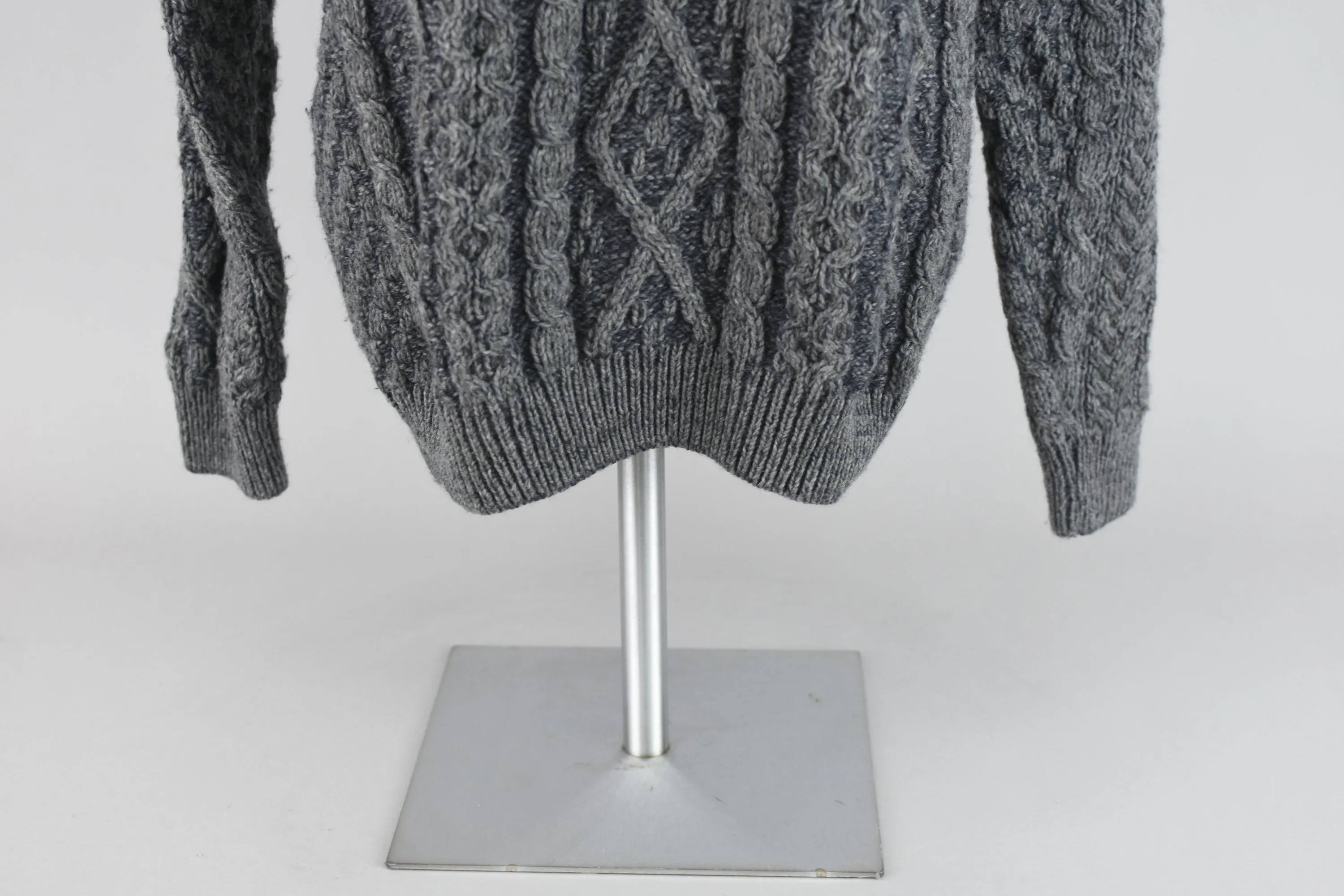 Gray Merino Wool Fisherman Knit Sweater Unisex Small