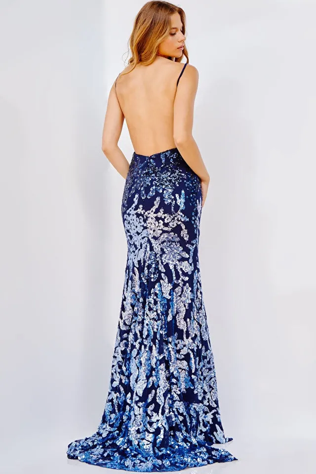 Jovani 09749 Sequin Embellished Sexy Backless Thigh High Slit Prom Dress