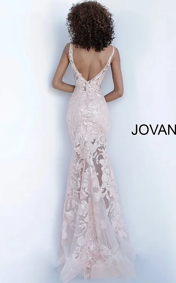 Jovani 60283 Long Floral Sheer Sequin Formal Evening Prom Dress V Neck Gown