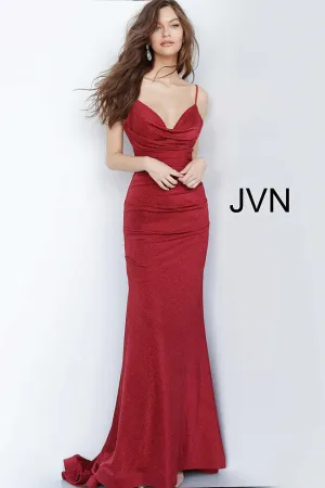 Jovani JVN00967 Size 6 Burgundy Fitted Shimmer Long Prom Dress Ruched