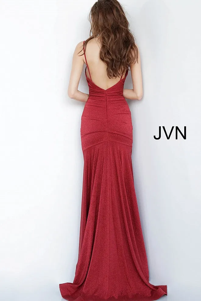 Jovani JVN00967 Size 6 Burgundy Fitted Shimmer Long Prom Dress Ruched