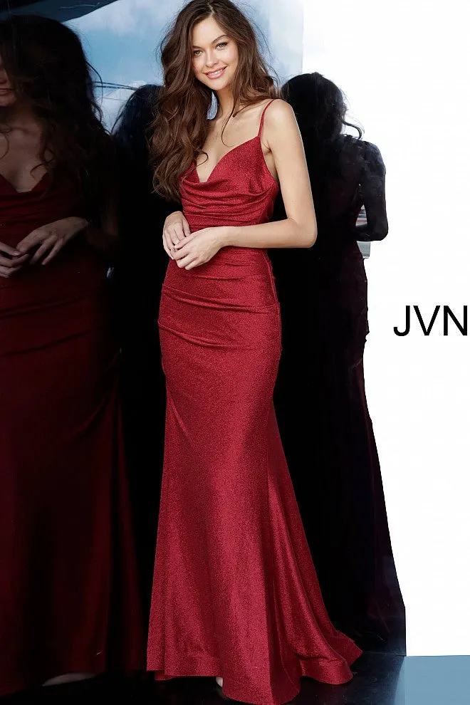 Jovani JVN00967 Size 6 Burgundy Fitted Shimmer Long Prom Dress Ruched