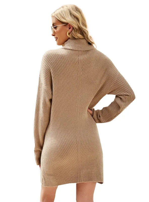 Knitted Long-sleeved Turtle Beck Sweater Dress