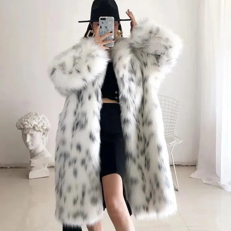 Leopard Faux Fox Fur fluffy trench coat